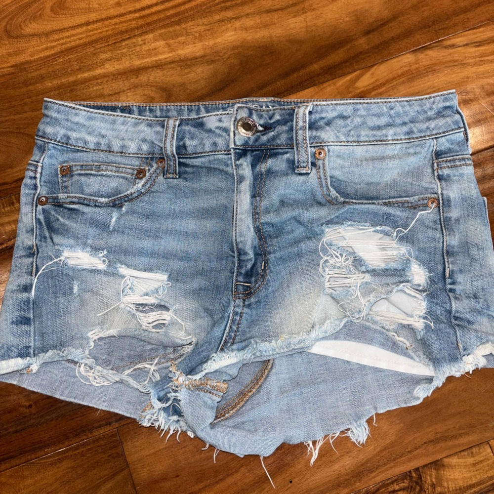 American Eagle Outfitters Light Blue Distressed Denim Cutoff Shorts size 10